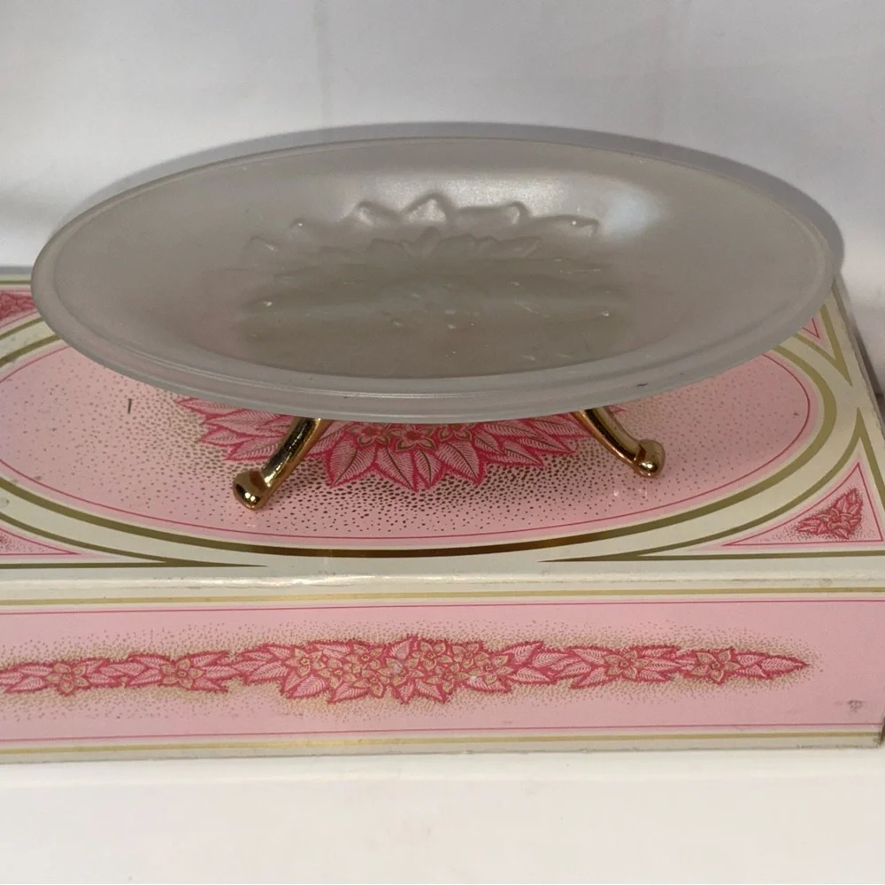 Vintage Avon Sunflower Glass Footed Soap Dish Original Box